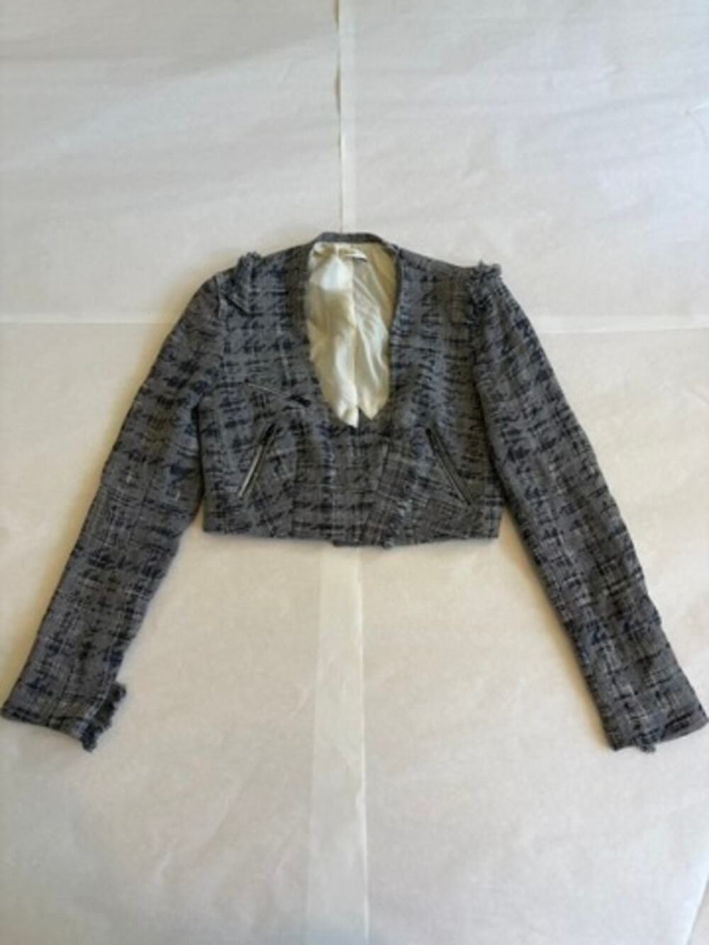 Blouson Noir Blue White Cropped Jacket Size XS Linen